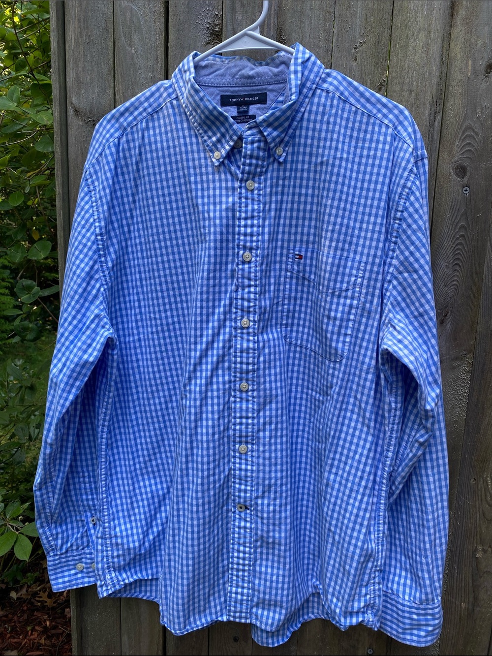 Tommy Hilfiger Light Blue and White Gingham Button-Down Shirt size XL